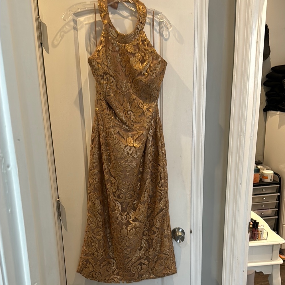 Elegant Gold Halter Dress